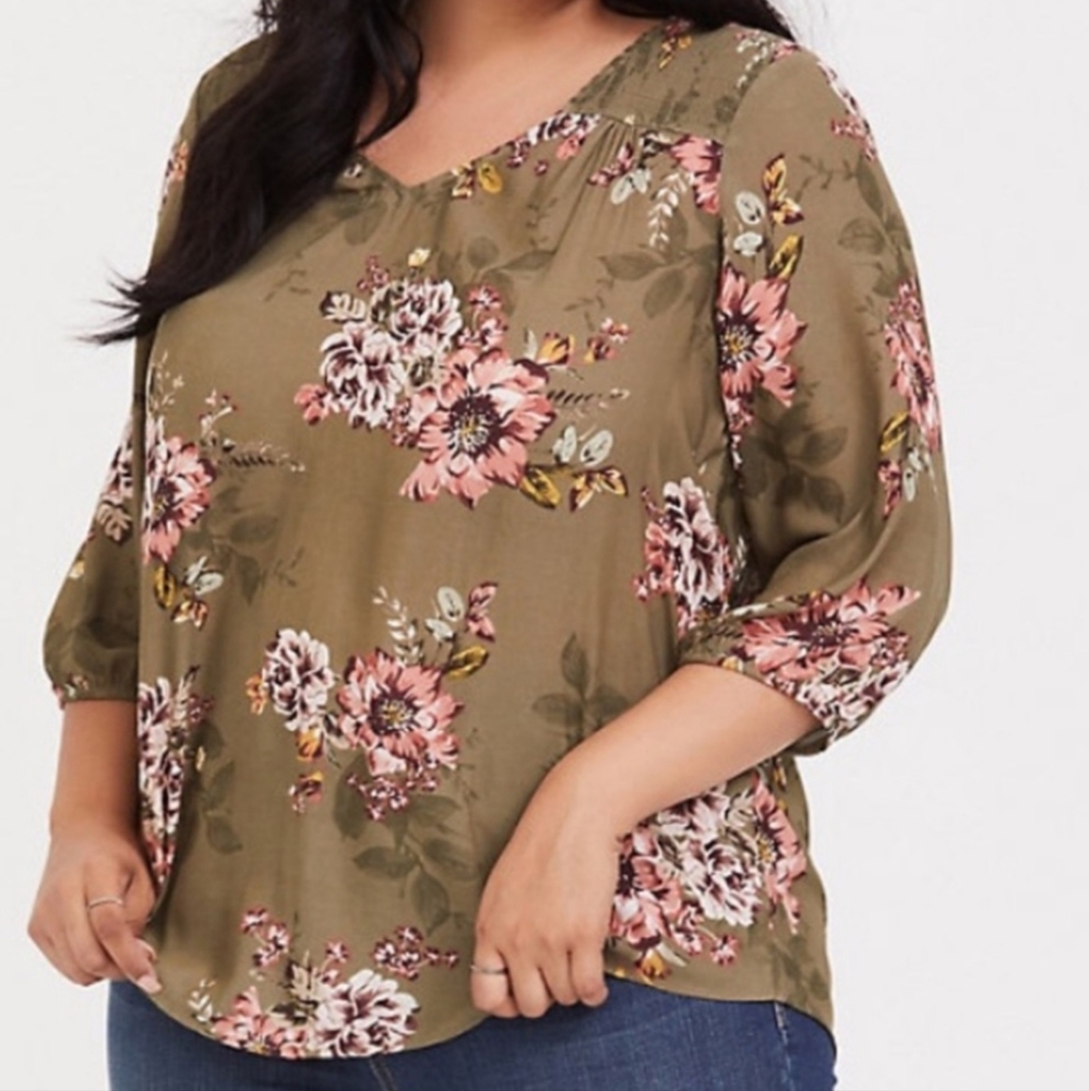 Torrid Olive Green Floral Top